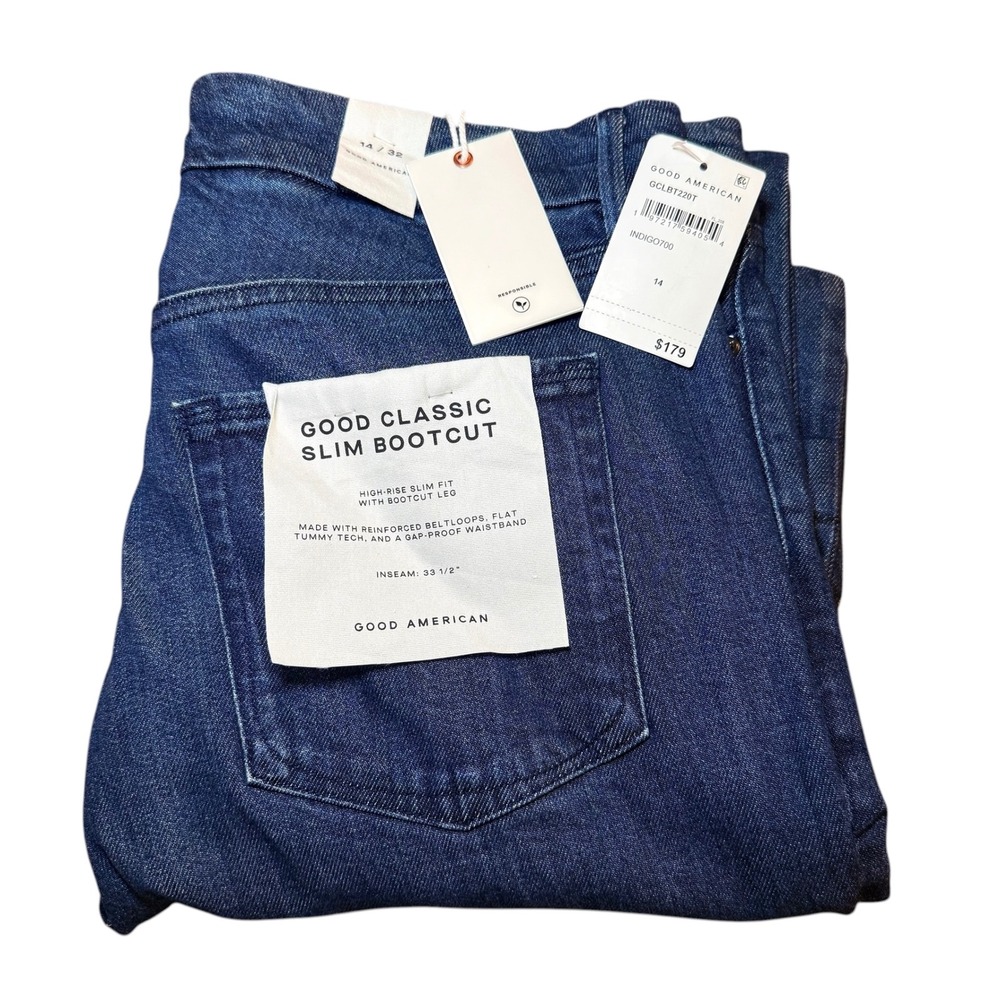 Good American Good Classic Slim Bootcut Jeans Indigo700 High Rise 14 Women 14/32